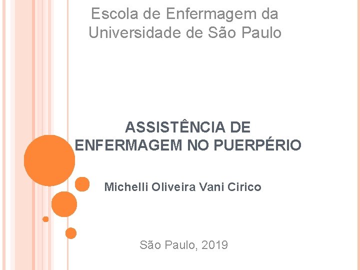 Escola de Enfermagem da Universidade de São Paulo ASSISTÊNCIA DE ENFERMAGEM NO PUERPÉRIO Michelli