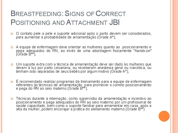 BREASTFEEDING: SIGNS OF CORRECT POSITIONING AND ATTACHMENT JBI O contato pele a pele e