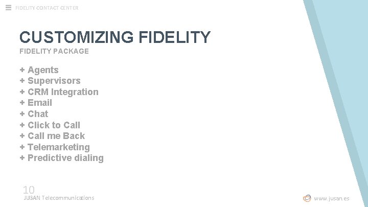 FIDELITY CONTACT CENTER CUSTOMIZING FIDELITY PACKAGE + Agents + Supervisors + CRM Integration +