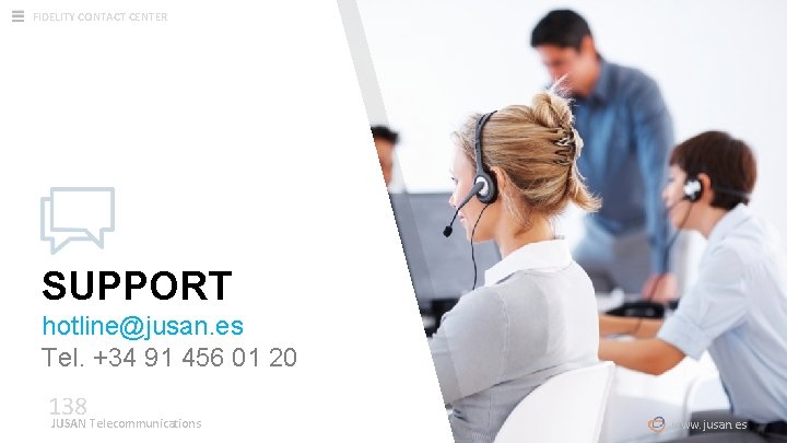 FIDELITY CONTACT CENTER SUPPORT hotline@jusan. es Tel. +34 91 456 01 20 138 JUSAN