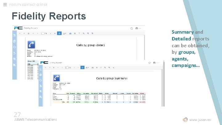 FIDELITY CONTACT CENTER Fidelity Reports Summary and Detailed reports can be obtained, by groups,