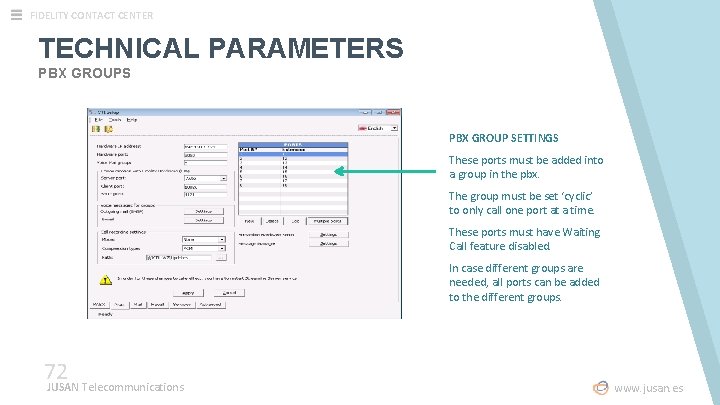 FIDELITY CONTACT CENTER TECHNICAL PARAMETERS PBX GROUP SETTINGS These ports must be added into