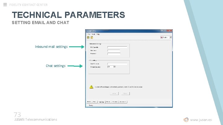 FIDELITY CONTACT CENTER TECHNICAL PARAMETERS SETTING EMAIL AND CHAT Inbound mail settings Chat settings