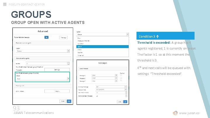 FIDELITY CONTACT CENTER GROUPS GROUP OPEN WITH ACTIVE AGENTS Condition 3 Threshold is exceeded: