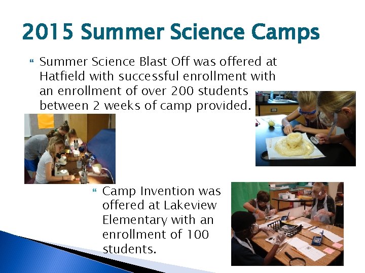 2015 Summer Science Camps Summer Science Blast Off was offered at Hatfield with successful