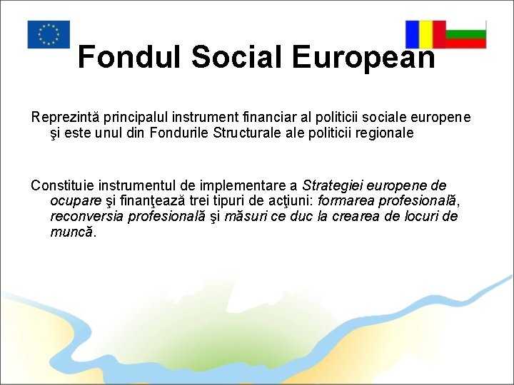 Fondul Social European Reprezintă principalul instrument financiar al politicii sociale europene şi este unul
