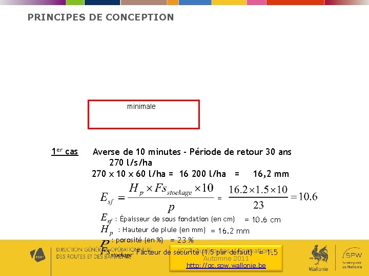 PRINCIPES DE CONCEPTION minimale 1 er cas minimale Averse de 10 minutes - Période