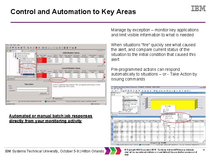 Control and Automation to Key Areas Manage by exception – monitor key applications and