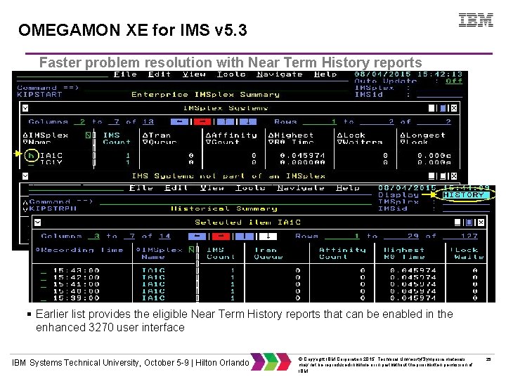 OMEGAMON XE for IMS v 5. 3 Faster problem resolution with Near Term History