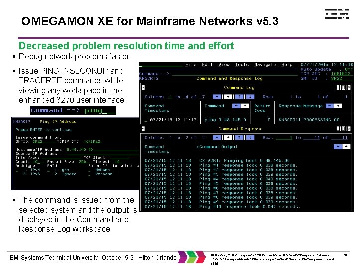 OMEGAMON XE for Mainframe Networks v 5. 3 Decreased problem resolution time and effort