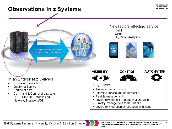 Observations in z Systems New factors effecting service • • • Mobil Cloud Big