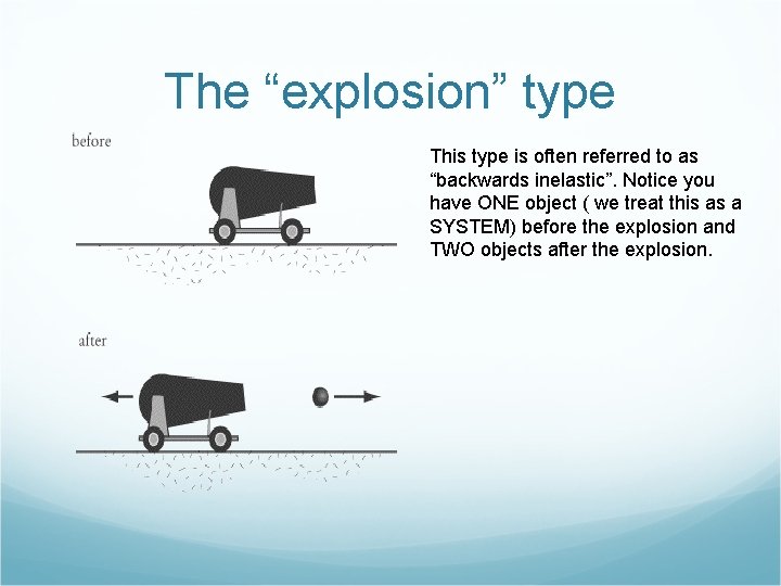 The “explosion” type This type is often referred to as “backwards inelastic”. Notice you