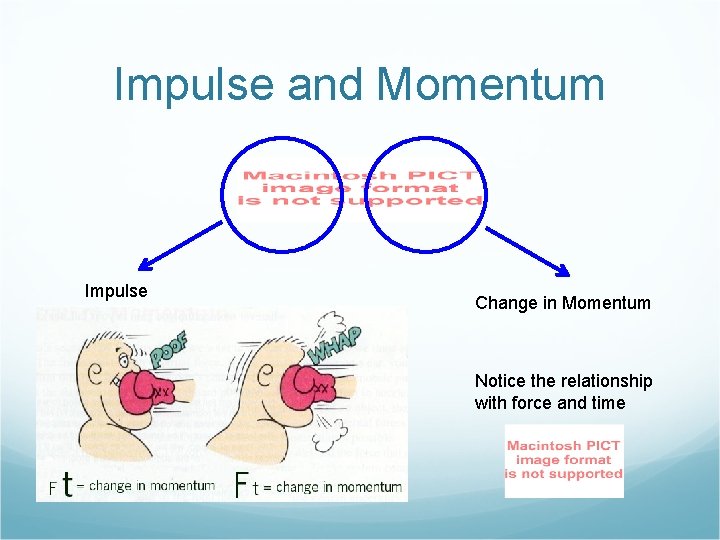 Impulse and Momentum Impulse Change in Momentum Notice the relationship with force and time