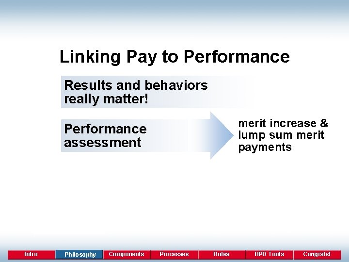 Linking Pay to Performance Results and behaviors really matter! merit increase & lump sum
