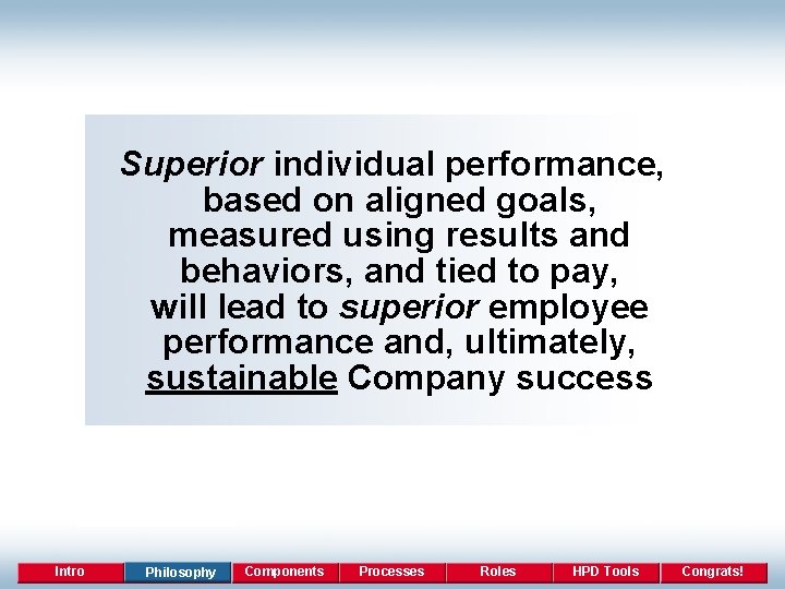 Superior individual performance, based on aligned goals, measured using results and behaviors, and tied