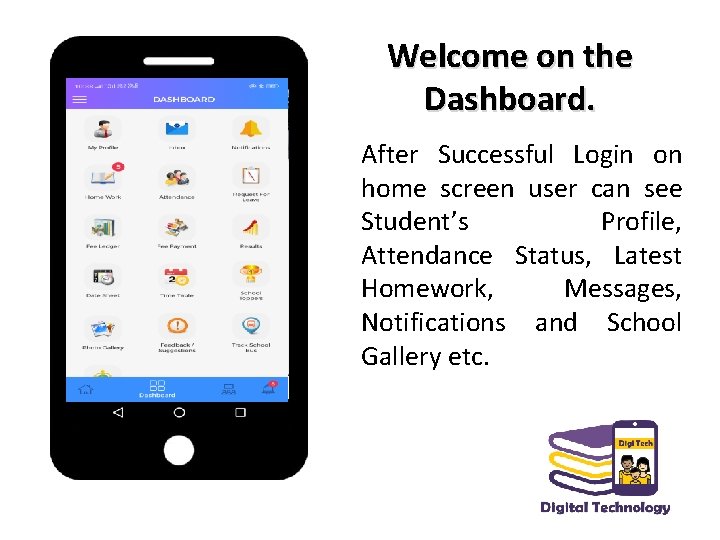 Welcome on the Dashboard. After Successful Login on home screen user can see Student’s