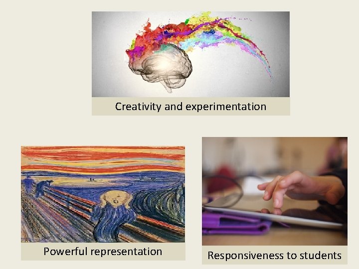 Creativity and experimentation Powerful representation Responsiveness to students 