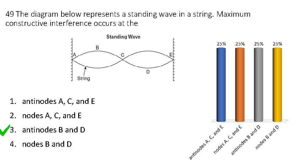 49 The diagram below represents a standing wave in a string. Maximum constructive interference