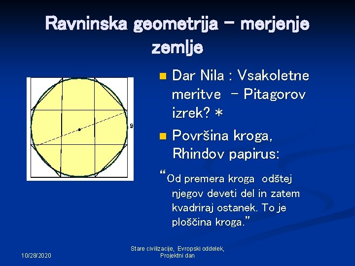 Ravninska geometrija – merjenje zemlje Dar Nila : Vsakoletne meritve - Pitagorov izrek? *