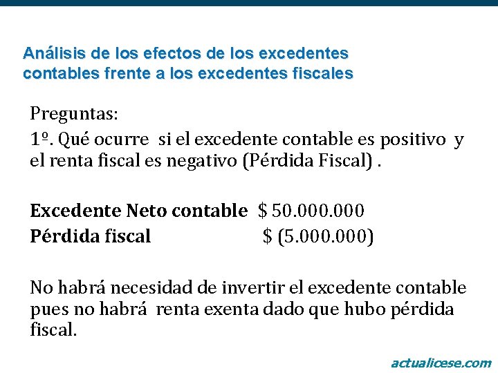 Análisis de los efectos de los excedentes contables frente a los excedentes fiscales Preguntas: