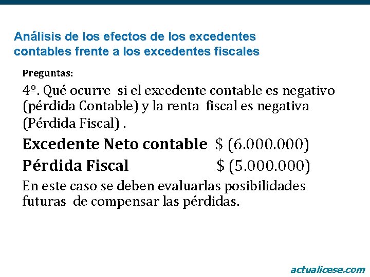 Análisis de los efectos de los excedentes contables frente a los excedentes fiscales Preguntas: