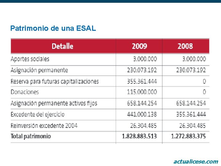Patrimonio de una ESAL actualicese. com 