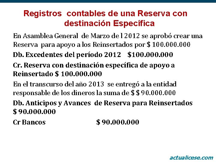 Registros contables de una Reserva con destinación Específica En Asamblea General de Marzo de