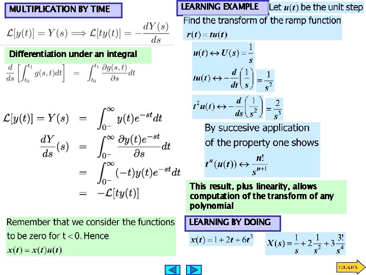 MULTIPLICATION BY TIME LEARNING EXAMPLE Differentiation under an integral This result, plus linearity, allows