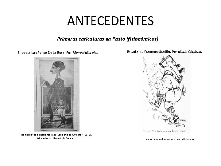 ANTECEDENTES Primeras caricaturas en Pasto (fisionómicas) El poeta Luis Felipe De La Rosa. Por