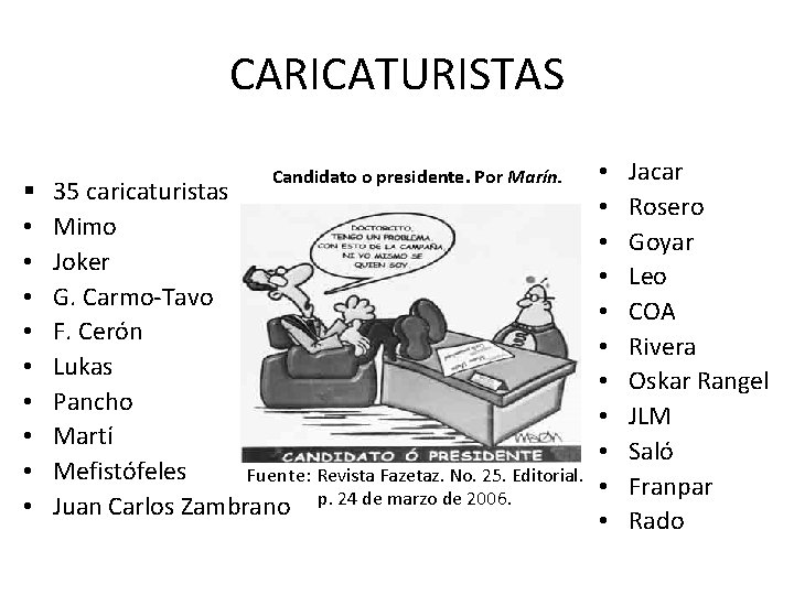 CARICATURISTAS § • • • Candidato o presidente. Por Marín. 35 caricaturistas Mimo Joker