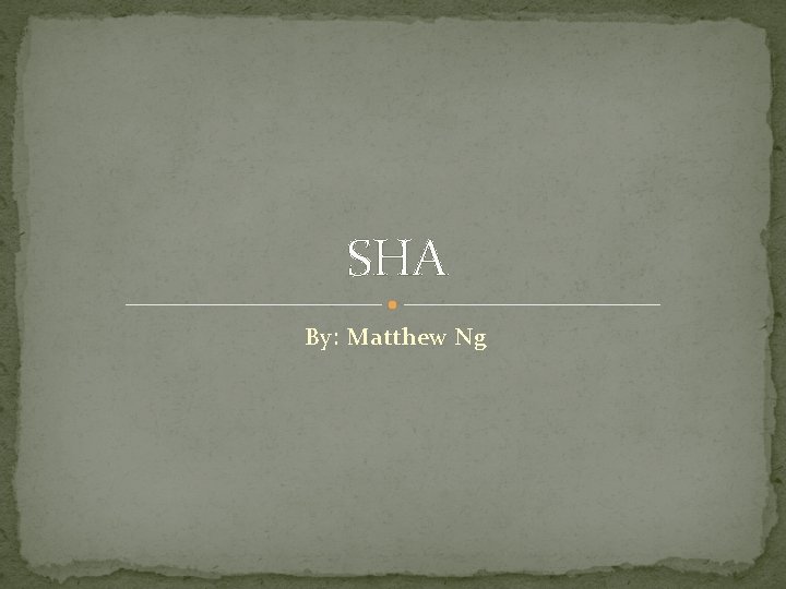 SHA By: Matthew Ng 