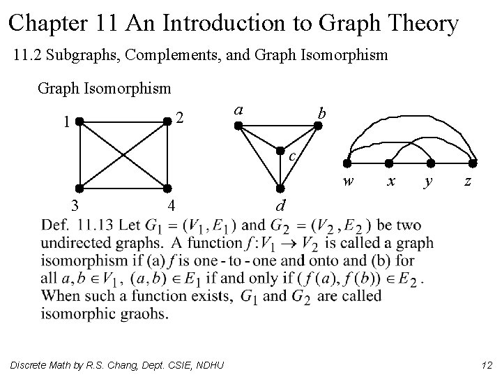 Chapter 11 An Introduction to Graph Theory 11. 2 Subgraphs, Complements, and Graph Isomorphism