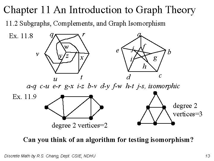 Chapter 11 An Introduction to Graph Theory 11. 2 Subgraphs, Complements, and Graph Isomorphism