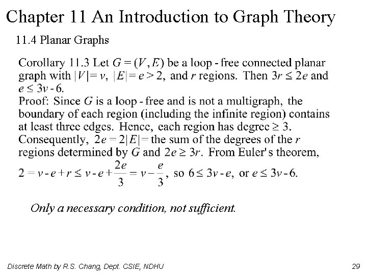 Chapter 11 An Introduction to Graph Theory 11. 4 Planar Graphs Only a necessary