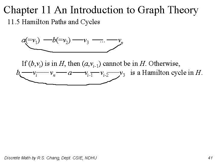 Chapter 11 An Introduction to Graph Theory 11. 5 Hamilton Paths and Cycles a(=v