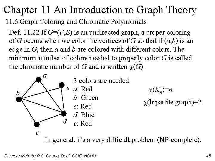 Chapter 11 An Introduction to Graph Theory 11. 6 Graph Coloring and Chromatic Polynomials