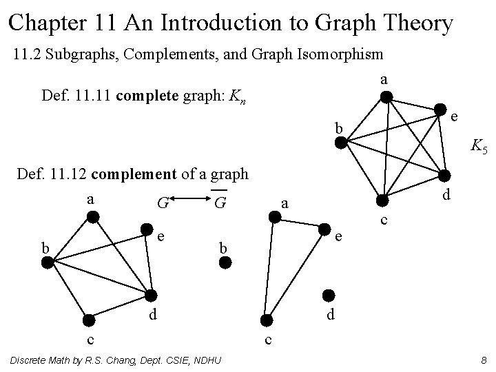 Chapter 11 An Introduction to Graph Theory 11. 2 Subgraphs, Complements, and Graph Isomorphism