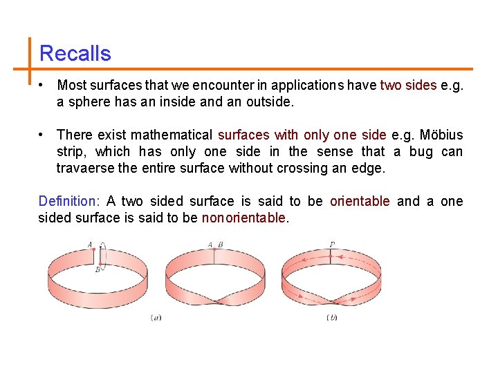 Recalls • Most surfaces that we encounter in applications have two sides e. g.