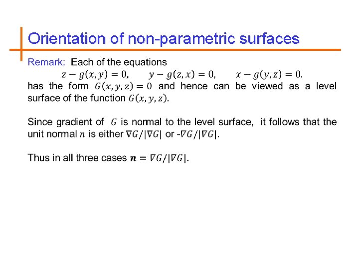 Orientation of non-parametric surfaces 