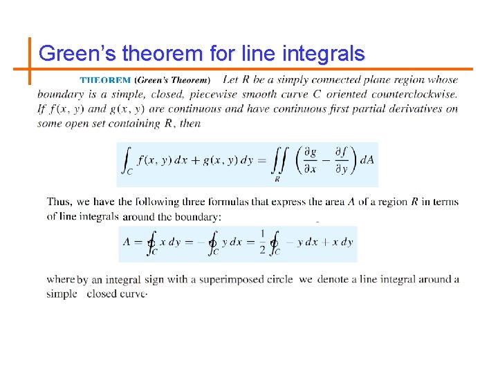 Green’s theorem for line integrals 