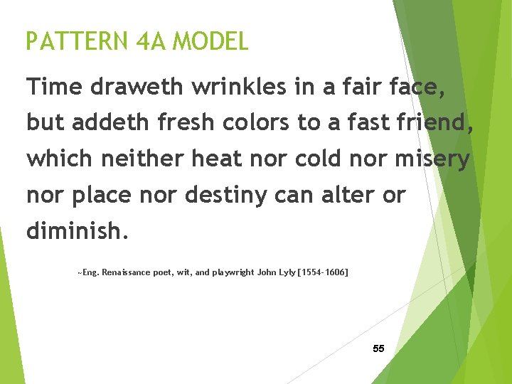 PATTERN 4 A MODEL Time draweth wrinkles in a fair face, but addeth fresh