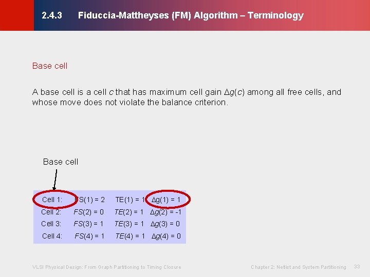 Fiduccia-Mattheyses (FM) Algorithm – Terminology © KLMH 2. 4. 3 Base cell A base