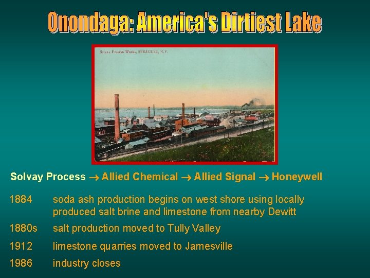 Solvay Process Allied Chemical Allied Signal Honeywell 1884 soda ash production begins on west Solvay Process Allied Chemical Allied Signal Honeywell 1884 soda ash production begins on west
