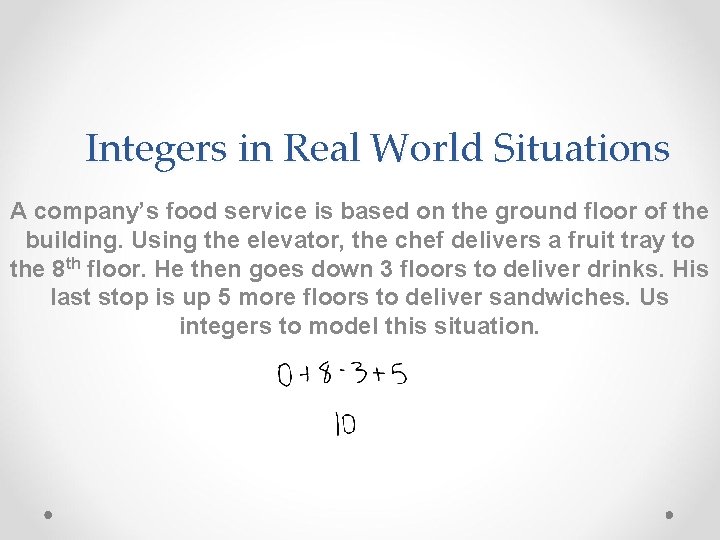 Integers in Real World Situations A company’s food service is based on the ground