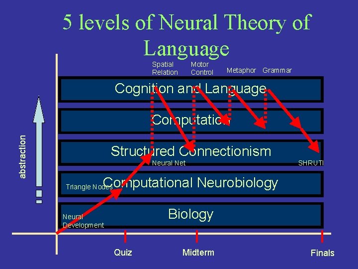 5 levels of Neural Theory of Language Spatial Relation Motor Control Metaphor Grammar Cognition