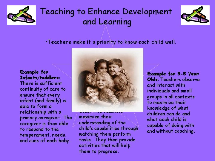 Teaching to Enhance Development and Learning • Teachers make it a priority to know