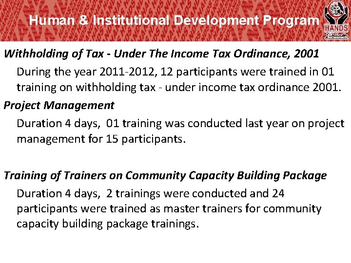 Human & Institutional Development Program Withholding of Tax - Under The Income Tax Ordinance,