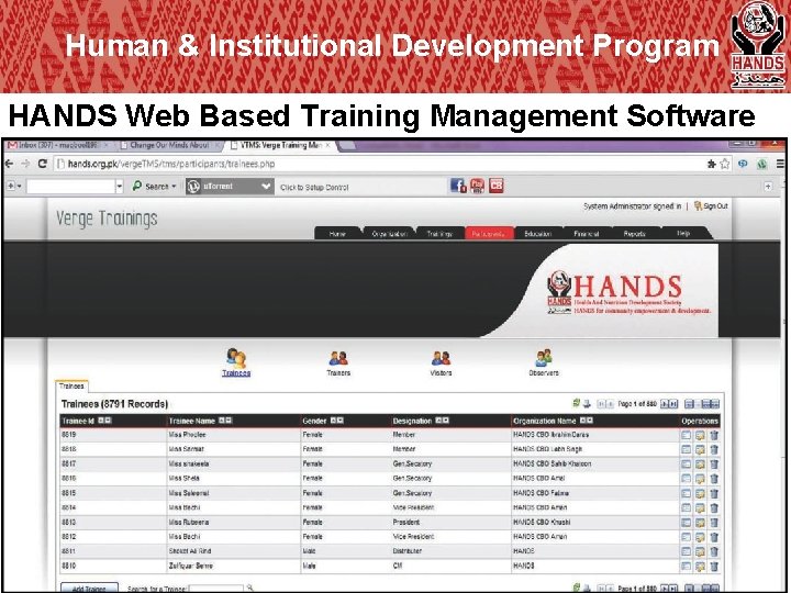 Human & Institutional Development Program HANDS Web Based Training Management Software 