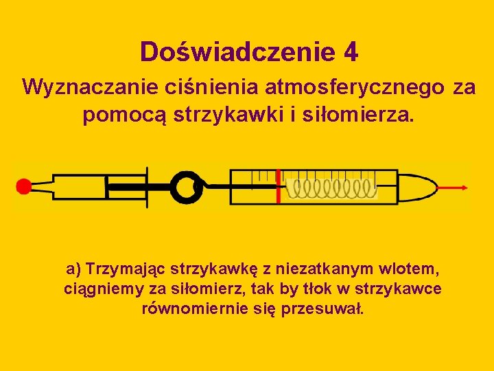 Doświadczenie 4 Wyznaczanie ciśnienia atmosferycznego za pomocą strzykawki i siłomierza. a) Trzymając strzykawkę z