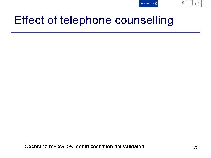 Effect of telephone counselling Cochrane review: >6 month cessation not validated 23 